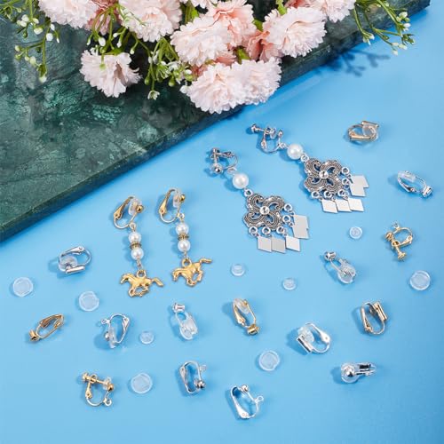 SOFPLATE 1 Box 24Pcs 12 Style Gold Earring Converter Silver Clip on Earrings Converter Brass Non Pierced Real 18k Gold Plated with Pad Screw Back Clip Earring Findings for jewellery Making Supplies DI - Image 4
