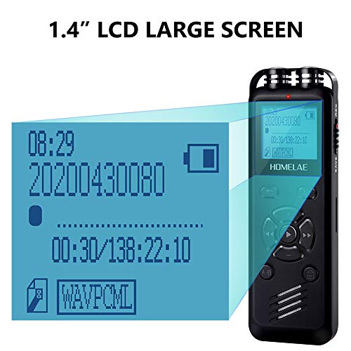 Gravador digital ativado por voz, dispositivo de gravação de áudio de 32 GB Homelae com gravação de