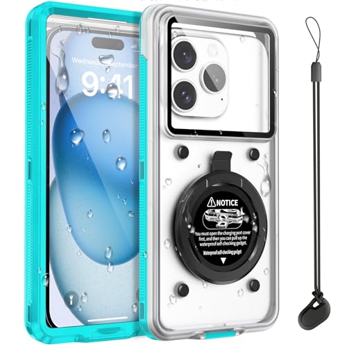 Beasyjoy Waterproof Phone Case, Underwater Snorkeling Diving Phone Case, Universal Self-Check Water Proof Case Up to 6.9 Inch for iPhone 16/15/14/13/12/11 and Samsung S24/S23/S22/Google Series - Blue