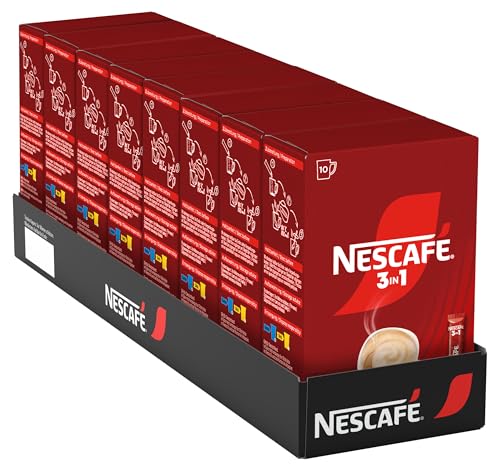 NESCAFÉ 3-in-1 Getränkepulver-Sticks löslicher Bohnenkaffee mit Creamer & Zucker Instant-Kaffee aus erlesenen Kaffeebohnen koffeinhaltig 8er Pack (8 x 10 Sticks à 15 5g)