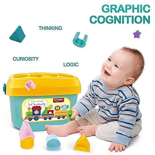 Image of LONGMIRE Plastic Building Blocks Baby and Toddler Baby First's Block Shape Sorter Colors ABCD Shape Toys for 1 Year Old Girl (Multi Color) (Baby First Block 01), Set Of 1