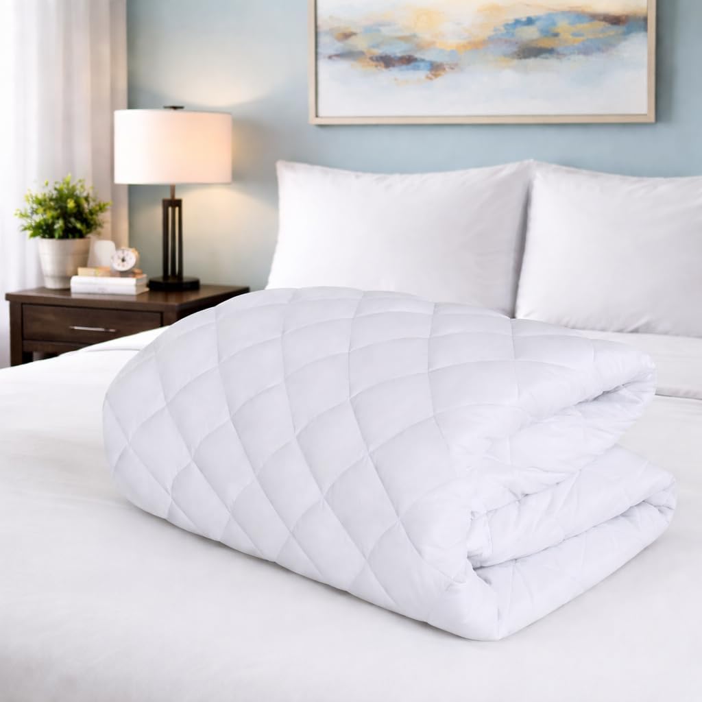 Queen Size Quilted Fitted Mattress Pad, Elastic Fitted Mattress Topper Protector and Cover with Deep Pocket Stretches up to 18 Inches, Soft & Machine Washable