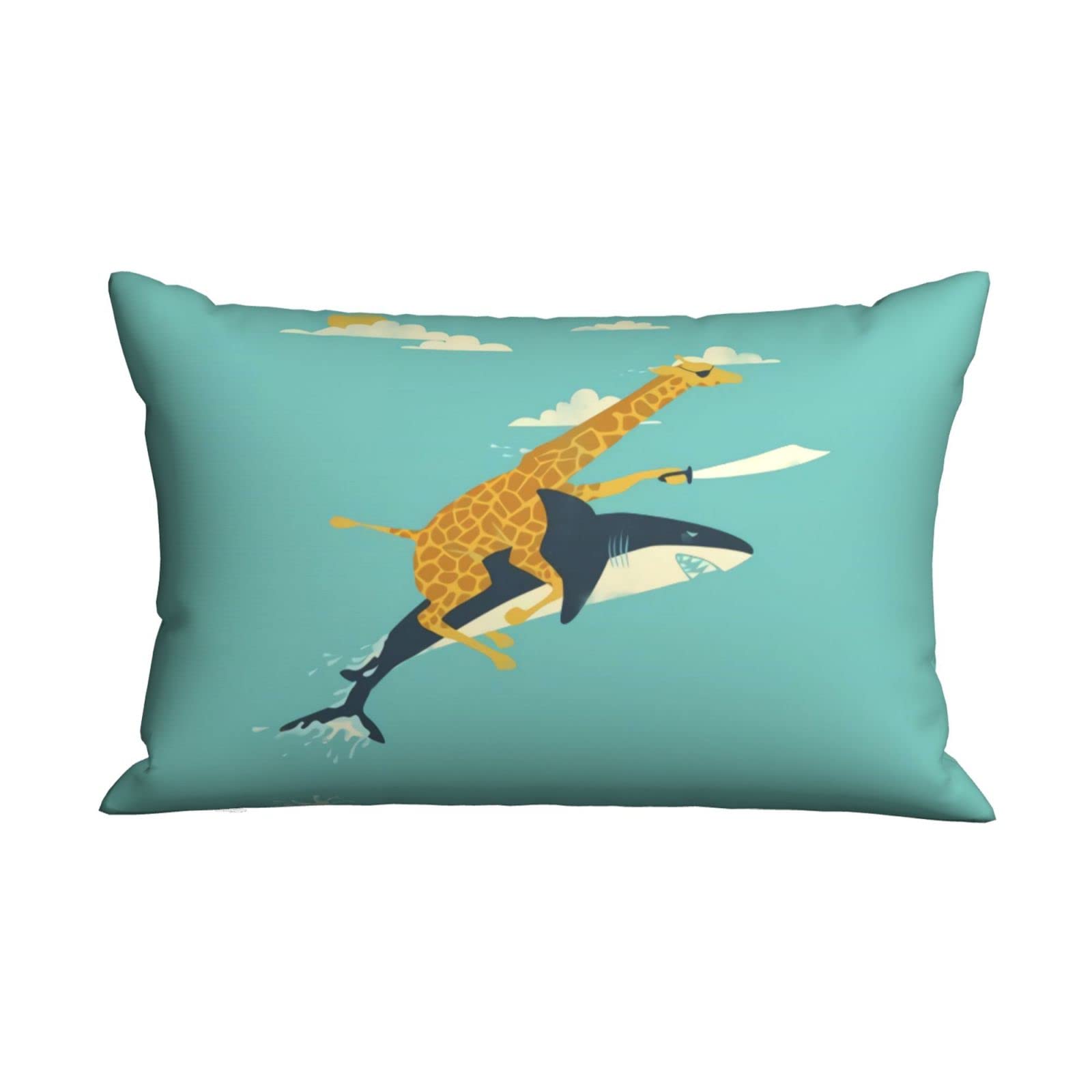 Pillow Cases 2 Pack Sharp Shirter Giraffe Shark Pillowcases Casual Sofa Cushion Cover Soft Plush Pillow Covers, For Garden, Farmhouse, Couch, 60x40cm