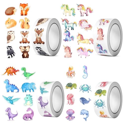 2000 Stück Runde Tier Aufkleber 32 Muster Stickerrolle Belohnungsaufkleber Sticker Tiere Meerestiere Sticker Ozean Aufkleber für Mädchen Junge Scrapbooking DIY