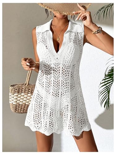 Verdusa Women's Hollow Out Crochet Cover Up Dress Sleeveless V Neck Swimsuit Coverup4