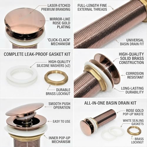 Image of InArt Pop-up Brass Basin Drainer /Waste Coupling /Waste Kit for Bathroom Wash Basin /Vessel Sink 5 Inch Brass Full Threaded Pop Up Waste Coupling 32 MM (Rose Gold Color)
