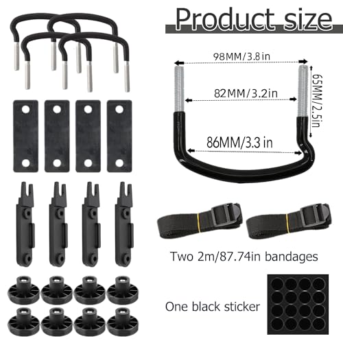 ZIOYA Dakbox bevestiging 4 stuks dakkofferhouders, dakbox wandhouder, U-beugel, universele montage kit voor auto van montage met 8 heavy duty contramoeren en 2 bandages - Afbeelding 3