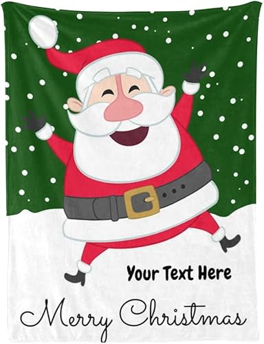 Manta de Navidad de Papá Noel, manta personalizada con nombre, manta de franela personalizada para dormitorio y sala de estar, 30 x 40 pulgadas