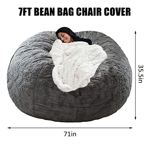 Ziokok Bean Bag Chair Cover(Cover Only, No Filling) 7Ft Light Gray, Adults Ultra Soft Memory Big Round Lazy Sofa Bed Cover #TOP2