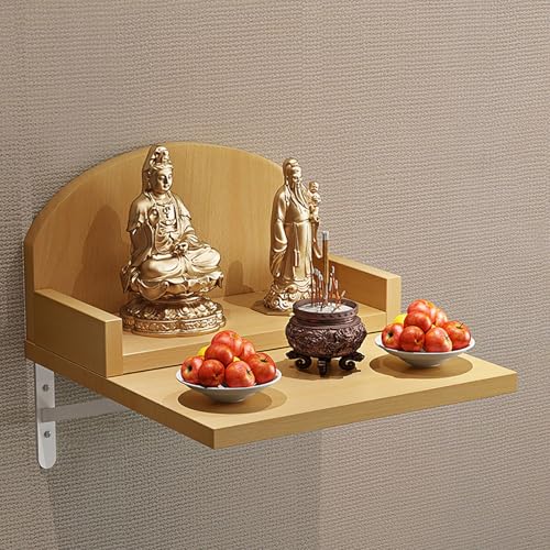 Autel bouddhiste mural en bois et métal 60 cm, armoire Guanyin et sanctuaire