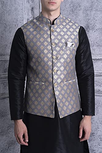 Image of Uri and MacKenzie Men's Silk Blend Kurta Pajama with Designer Ethnic Nehru Jacket /Modi Jacket