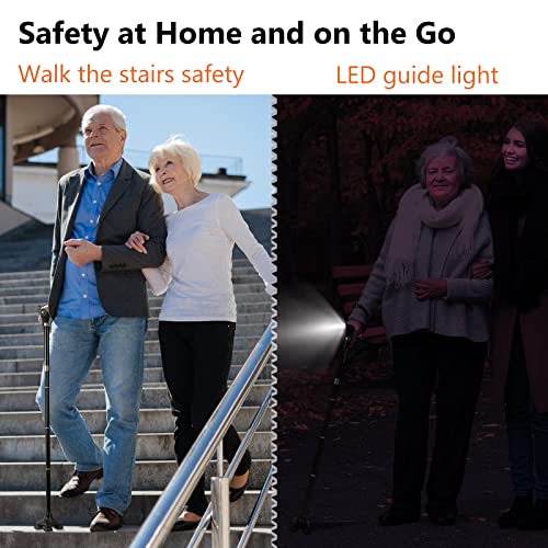 Kakiclay Folding Walking Cane With Led Light For Men & Women, Foldable Lightweight Heavy Duty Aluminum Walking Stick For Seniors & Adults #TOP5