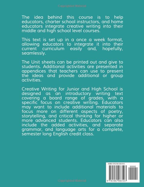 Creative Writing for Junior and High School: 16 Weeks of Prompts and Creative Writing Analysis grades 6-12 (Writing Curriculum) - Image 2