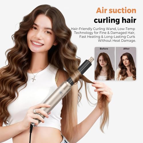Image of 5 in ONE Hair Dryer Brush, Blow Dryer Curling Wand Hair Styling Tools Set, Ionic Hot Air Brush Round Brush Blow Dryer, Left&Right Styler 100-120V