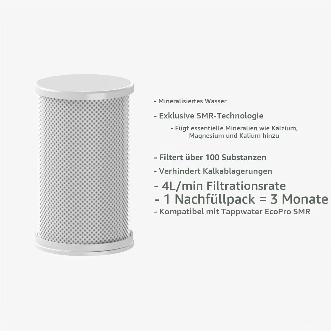Tappwater EcoPro SMR Refills - 4er-Set Ersatzkartuschen für Leitungswasserfilter mit 6 Stufen und Swedish Mineral Rock EcoPro SMR