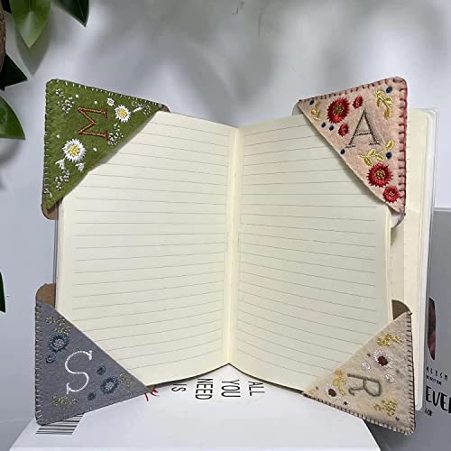Personalized Hand Embroidered Corner Bookmark, 26 Letters Hand Stitched Felt Corner Letter Bookmark, Cute Flower Embroidery Bookmarks for Book Reading Lovers Meaningful Gift (Summer,M