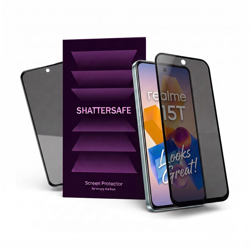 Image of Anti-Spy Privacy Tempered Glass Compatible For Realme 15T [Pack of 2]. 9H Hardness, Anti-Scratch, Edge-to-Edge Protection With Easy Installation Kit & Case Friendly Fit.