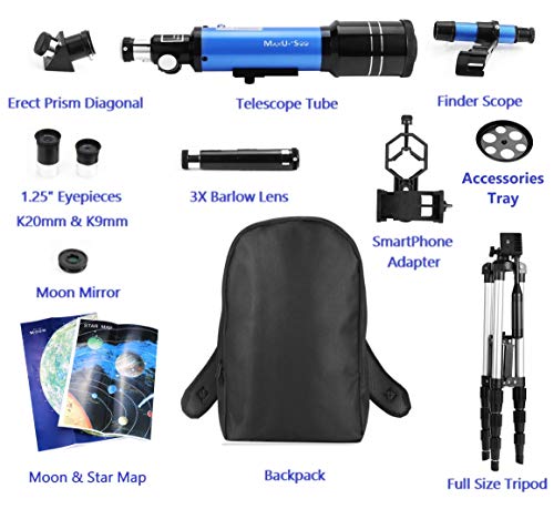 MaxUSee 70mm Refractor Telescope for Kids & Beginners, Travel Telescope with Backpack & Adjustable Tripod for Moon Viewing Bird Watching Sightseeing - Thumbnail 4