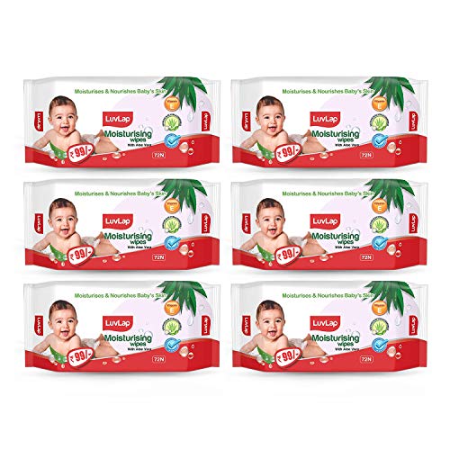 Image of LuvLap Paraben Free Baby Wipes with Aloe Vera, with Fliptop Lid (72 Wipes /Pack, Pack of 3) & LuvLap Paraben Free Baby Wipes with Aloe Vera (72 Wipes /Pack, Pack of 6)