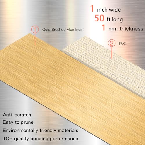 Image of GSCIT Club Gold Edge Banding, 1 Inch x 50ft Aluminum Brushed Edge Banding PVC Edge Trim for Cabinet Repair Furniture