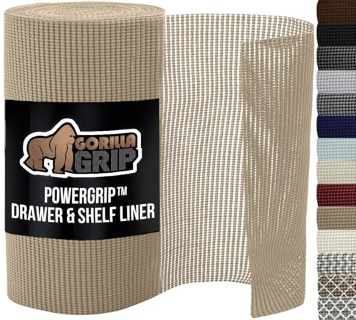 Comparison: Best Material For Kitchen Cabinets 4 GORILLA GRIP powerGRIP Drawer Shelf and Cabinet Liner, Thick Strong Hold, Non-Adhesive Liners Protect Kitchen Cabinets and Cupboard, Bathroom Drawers, Easy Install, Breathable Mat, 12" x10', Beige