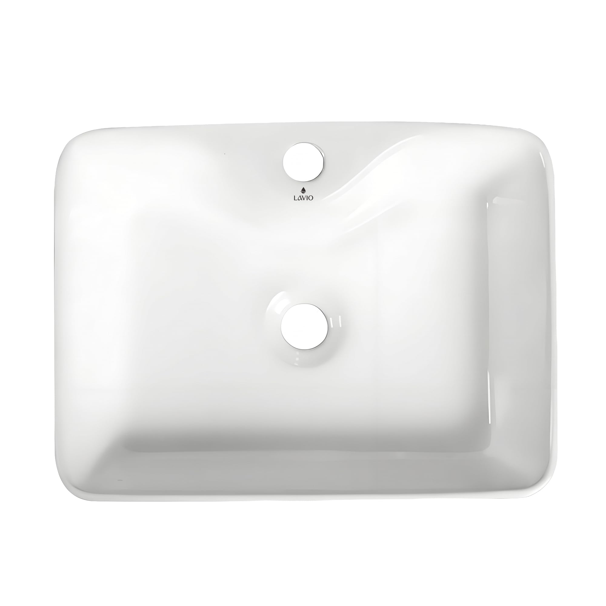 AKORD Lavabo da Appoggio Rettangolare AURA in Ceramica per Bagno, Moderno con Foro Rubinetteria, 47x37,5x14 cm, Bianco Lucido