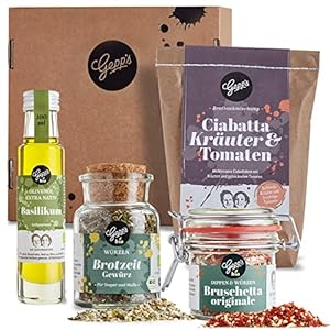 Gepp’s Feinkost Brotzeit Paket I Gefüllt mit Ciabatta Brotbackmischung, Bio Olivenöl mit Basilikum, Bio Bruschetta…