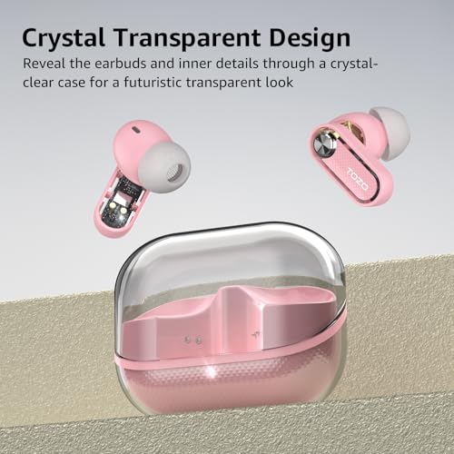 Image of TOZO Crystal Pods Hybrid Active Noise Cancelling Wireless Earbuds, 10mm Drivers Deep Bass, 4 Mics Smart ENC AI Calls, Real-Time AI Translation, 32 EQ via App, Bluetooth 5.4, Crystal Design