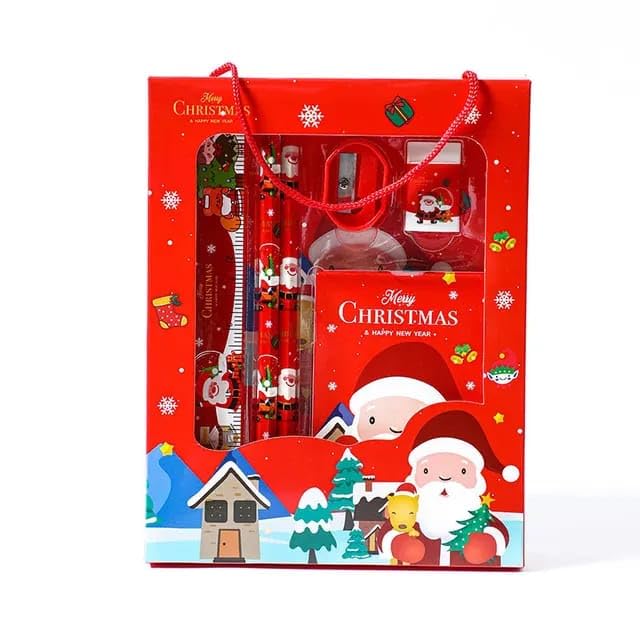 Image of Santa Claus Theme School Stationery Kit, Christmas Day Gift Set, Merry Christmas Return Gift Set, 6-in-1 Stationery Kit for Kids (Pack of 3)