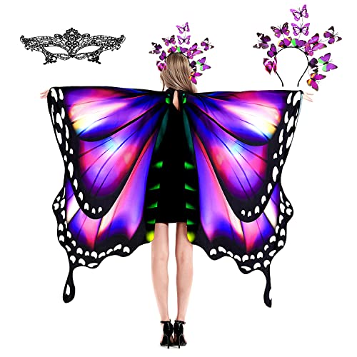 plainshe Butterfly Wings, Adult Butterfly Wings Costume, Butterfly Cape, Halloween Butterfly Wings for Women, 3PCS Fairy Shawl Set.