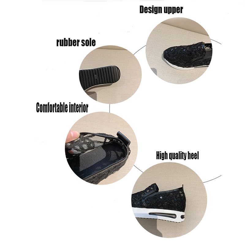 Women Lace Sequin Floral Embroidery Sheer Mesh Platform Wedge Sneakers Slip-On Breathable Non-Slip with Arch Support Low Top Loafers3