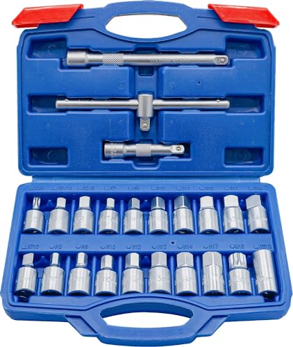 DAKCOS 23 pièces Clé vidange Cle carre pour bouchon de vidange d'huile avec rallonge de douilles...