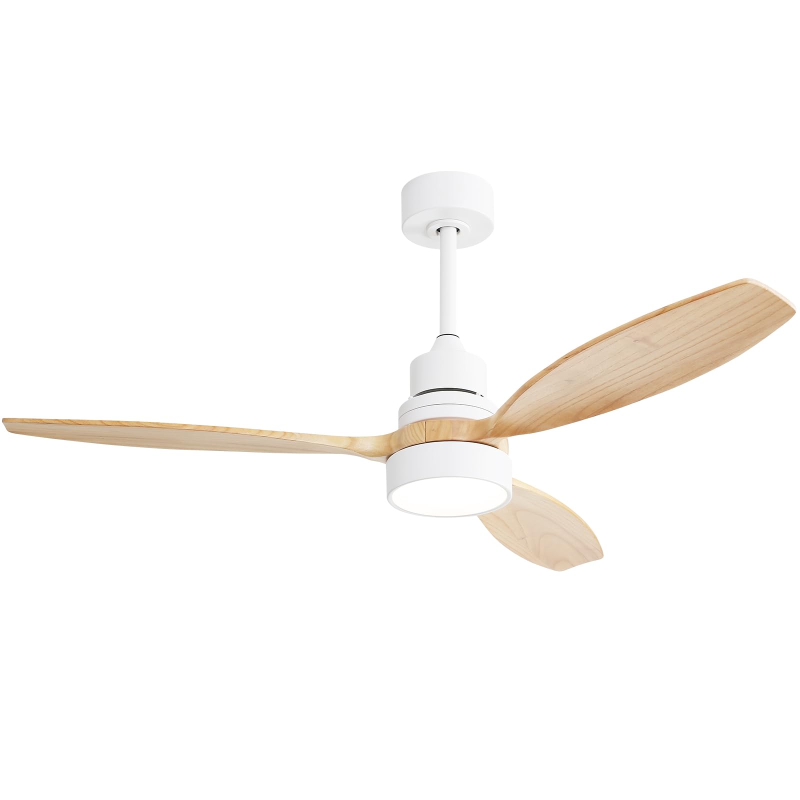 Sofucor 52" Ceiling Fan with Lights Remote Control, 3 Poles for Indoor Outdoor Ceiling Fan with Remote, Wood Ceiling Fan with 3 Color Temperature, Light Wood & White Downrod