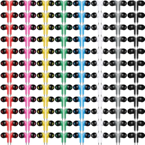 Image of Konohan 160 Packs Bulk Earbuds with Wire Earphones Classroom Wired Headphones for Students Headphones Individually Bagged, 8 Colors Ear Buds Bulk for Classroom School Library(Bright Color)