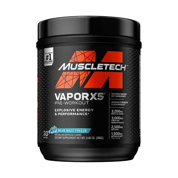 Pre Workout Powder | MuscleTech Vapor X5 | Pre Workout Powder for Men & Women | PreWorkout Energy Powder Drink Mix | Sports Nutrition Pre-Workout Products | Blue Raspberry (30 Servings)-Package Varies
