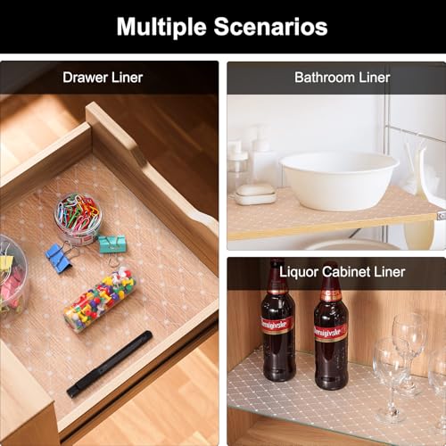 Image of Cooyes Shelf Liner - Premium Non-Adhesive Cabinet & Drawer Liner for Kitchen - Waterproof Shelf Paper with Modern Pattern - Durable EVA Cabinet Mat - Easy to Cut