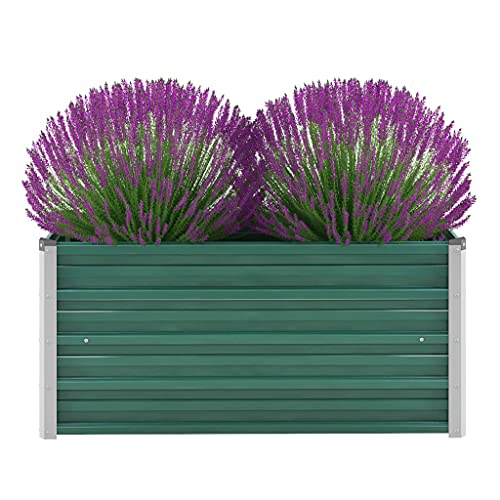 Großer Blumentopf für den Außenbereich, verzinkter Stahl, Hochbeet, 100 x 40 x 45 cm, Übertopf, Übertöpfe, Übertöpfe für Terrasse, Balkon und Garten, elegantes grünes Design