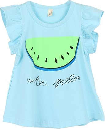 Little Girls Ruffle Solid Tank Tops Round Neck T-Shirt 9 Watermelon Blue