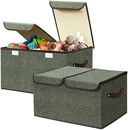 Feestars Kids Toy Box for Boys and Girls, Collapsible toy box storage with Lid & Handles, Fabric toy organizers and storage bins/Chest/Chunk for Baby Toddler Nursery Playroom Bedroom-Green