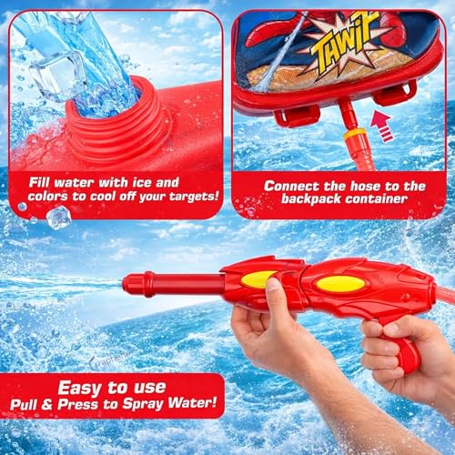 Image of GRAPHENE 3.1L Holi Pichkari Red Water Gun for Kids Back Holding Water Tank High Pressure Water Spray Pistol with 100 Balloons Summer Fun Toy Water Gun for Boys & Girls Summer Pool Party