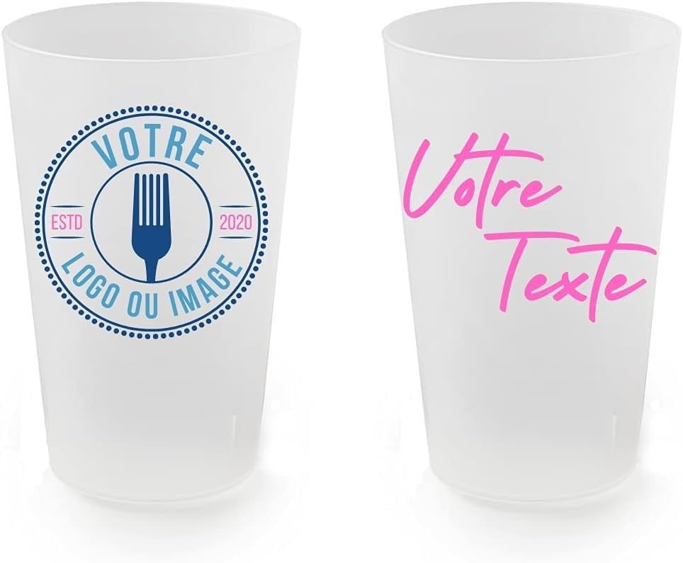 LPF LE PETIT FOURNISSEUR - Lot de 250 Gobelets Personnalisés Réutilisables 25cl (33cl max) - Couleur Givrée - Impression Digitale Couleur 360° Image, Logo...