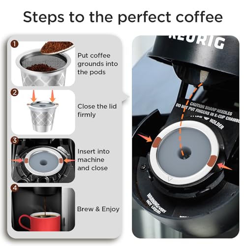 Image of Reusable k Cup Coffee Filters,Universal stainless steel Refillable k Cups Filter Use for K 2.0 and 1.0 Coffee Makers-brewers (4pack)
