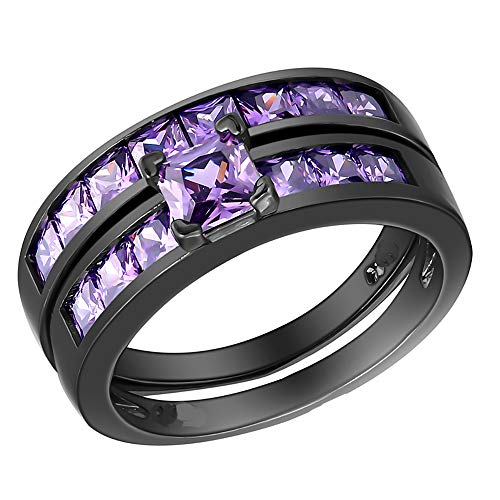 Ginger Lyne Collection Ginger Purple Wedding Ring Set Black Plated Size 8