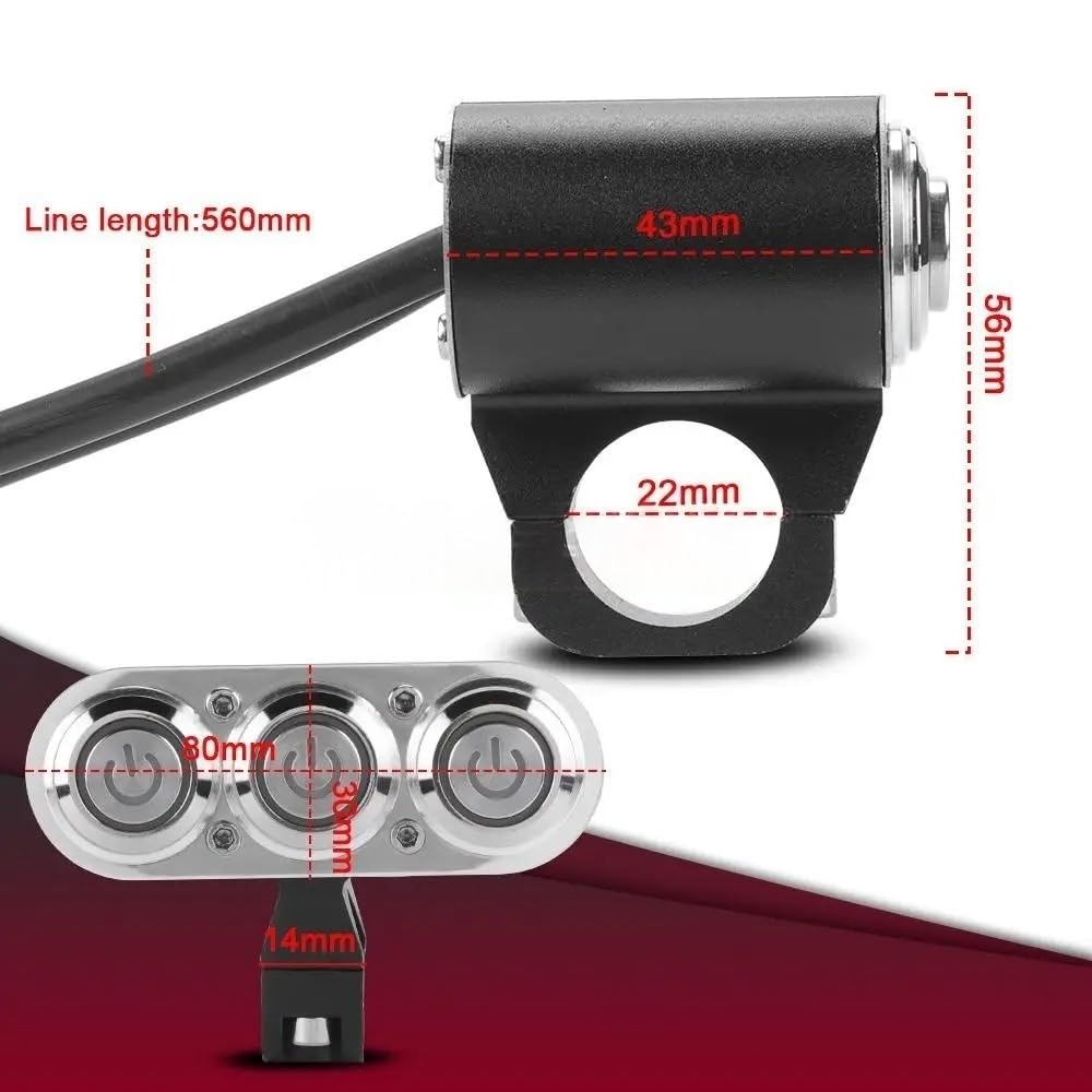 Przełącznik motocyklowy 22 mm 20 cm (1 szt. 2 przyciski)