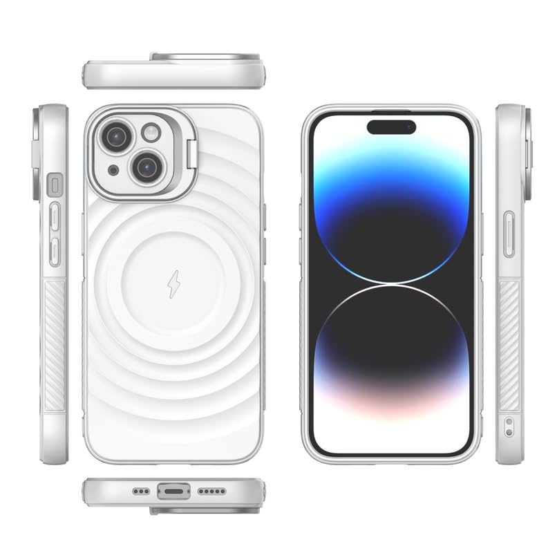 Image of LuxuryKase Shockproof Case for iPhone 14 | Ripple Pattern | Camera Protection | Inner Velvet Fabric Lining | Protective Cover with Enhanced Grip & Wireless Charging Support - White