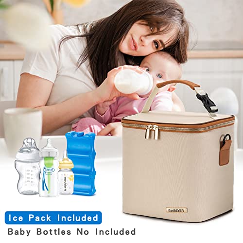Babeyer Breastmilk Cooler Bag With Ice Pack Fits 6 Baby Bottles Up To 9 Ounce, Baby Bottle Bag With Shoulder Strap For Nursing Mom Daycare, Cream #TOP5