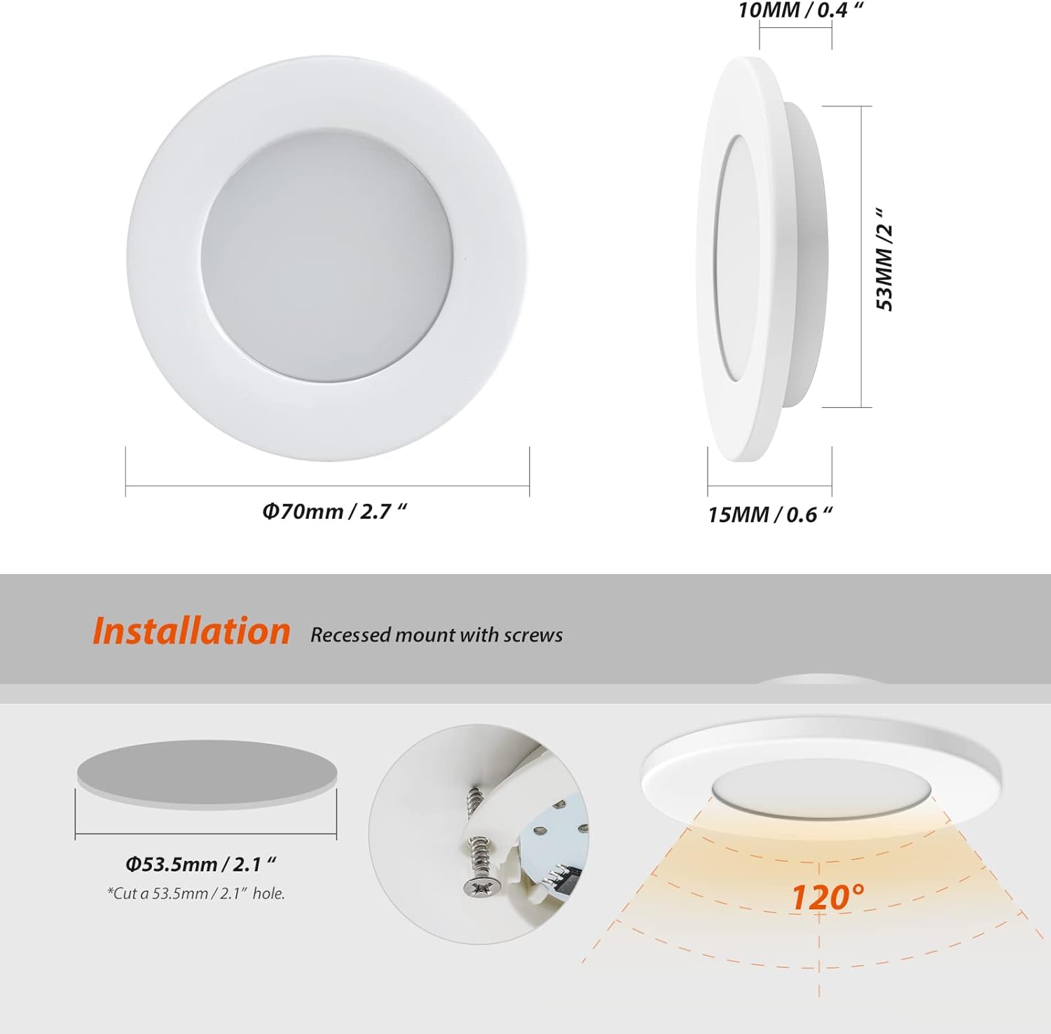 Dream lighting 12v LED 2.76” RV Boat Interior Ceiling Lights Fixture Recessed Puck Light Cool White Lighting, White Shell, Pack of 6
