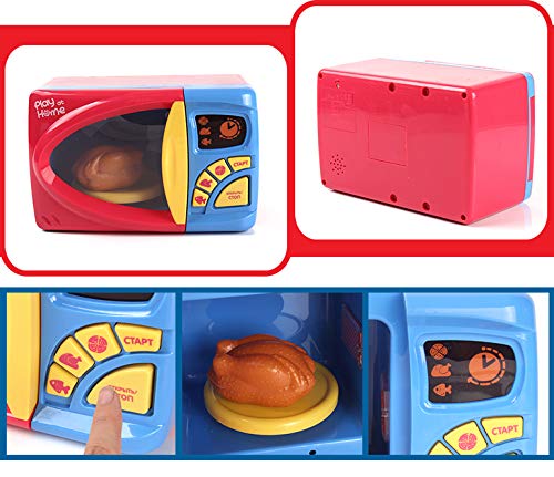 MeeYum Kids Pretend Play Kitchen Appliance Toys Electronic Kitchen Toy Microwave Oven with Realistic Lights and Sound, Includes Pretend Food