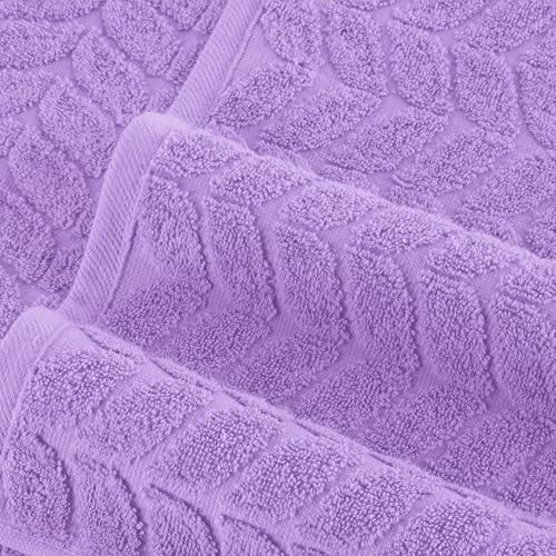 Image of Elegant Comfort Luxury 6-Piece 100% Turkish Cotton Jacquard Braided Textured Premium Hotel Quality Towel Set- Soft and Absorbent, Includes 2 Bath Towels, 2 Hand Towels and 2 Washcloths, Lilac