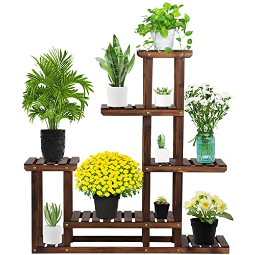 Yaheetech Supports de Pots de Fleurs en Bois de Sapin Porte Pots de Plante 7 Étagère à Fleurs Décorative pour Maison Balcon Terrasse Interieur Exterieur 97 x 25 x 96 cm